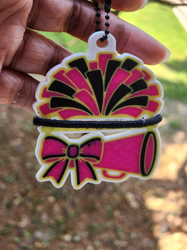 Cheer Pom Megaphone Hair Tie Keychain
