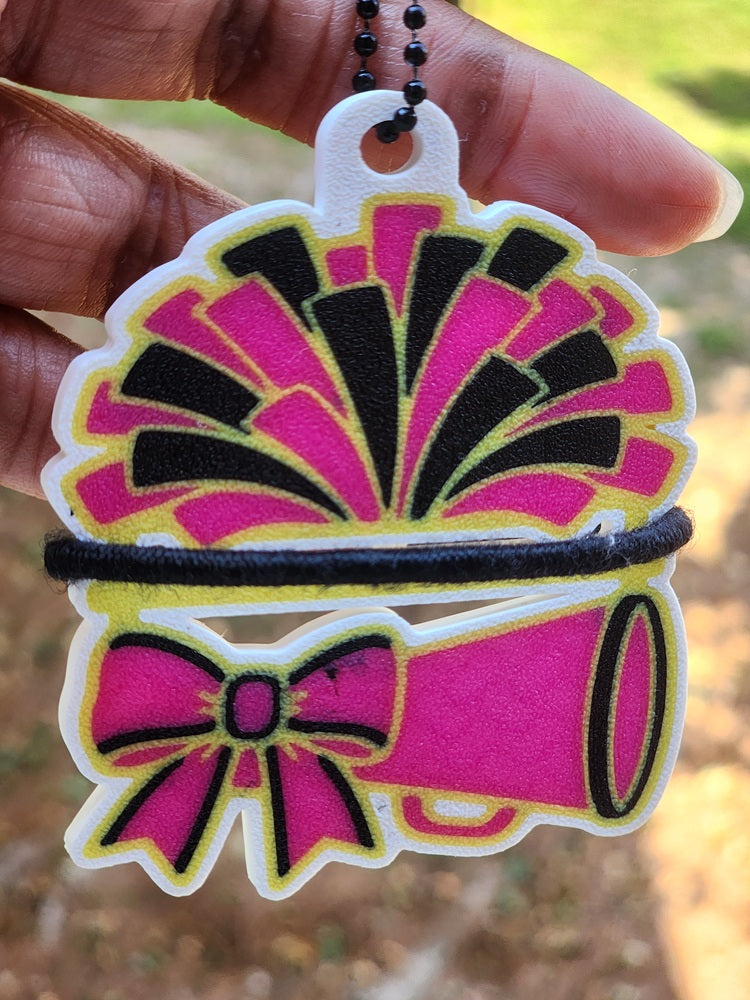 Cheer Pom Megaphone Hair Tie Keychain