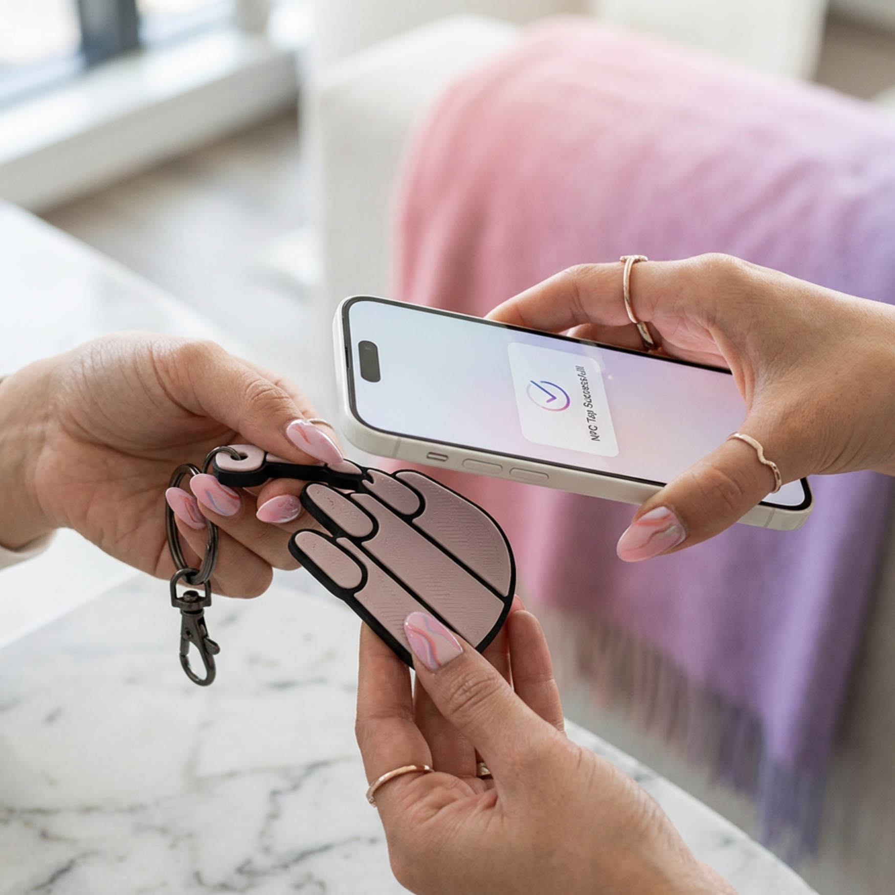 NFC Nail Tech Keychain – Hand Manicure Design, Tap-to-Share Contact Card